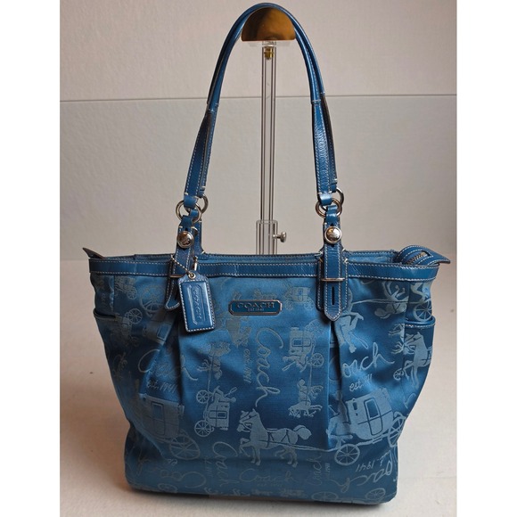 Coach Handbags - Coach Horse and Carriage Print Tote Bag Blue Jacquard Y2K Vintage F15157